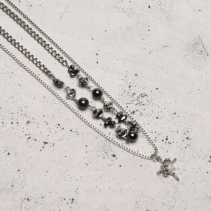 L_MODE】stone&chain shineネックレス