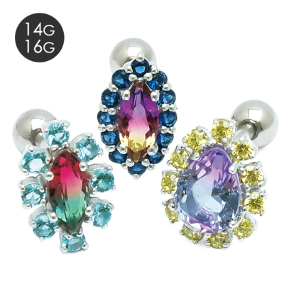 売切り終了 Retro ツートンキュービックジルコニア ボディピアス 14g 16g 可愛い ピアス 軟骨ピアス バーベル ネコポスok クリアランス Medistore Medi Store