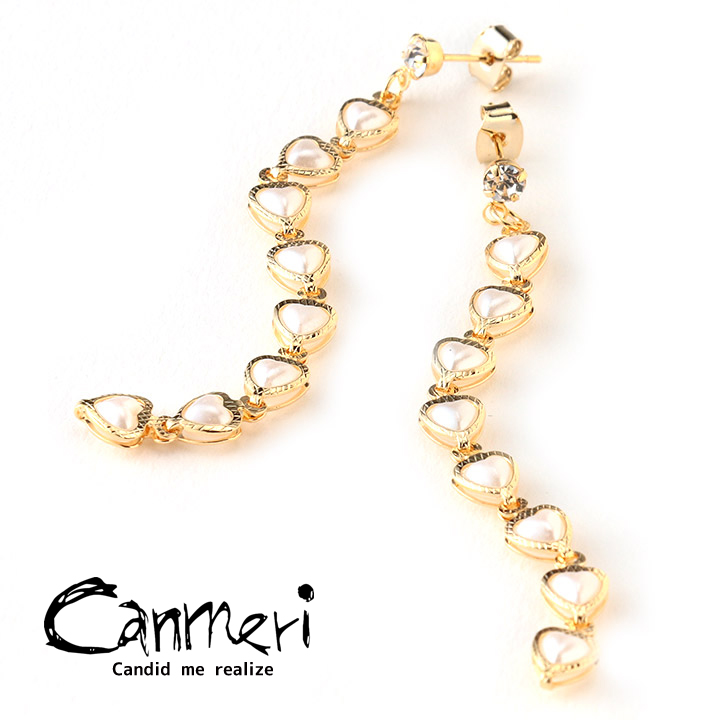 9 15 再入荷 Canmeri Heartパールチェーンピアス キャメリ ピアス ネコポスok Medistore Medi Store