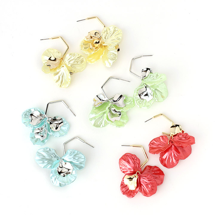 ピアス 花びら 花 フラワー Flower アクリル カラフル メタル フープピアス Medistore Medi Store